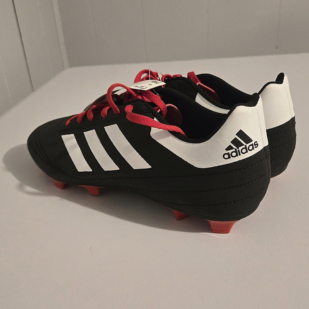 NWT Adidas Men's Black and White Soccer Cleats with Red Accents